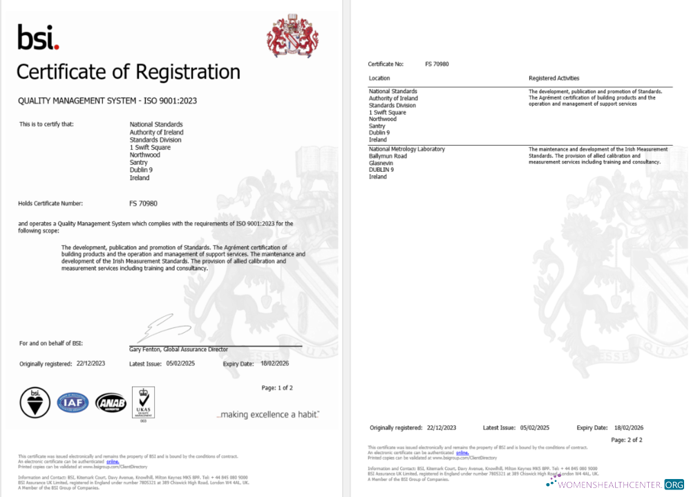 Ireland Dublin BSI certificate of registration Word and PDF template